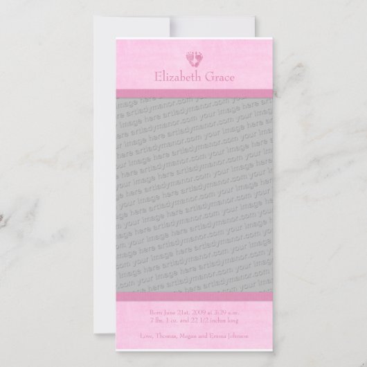 Baby Girl Footprints Faire-part de naissance photo (Devant)