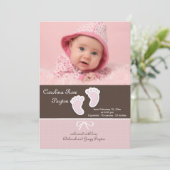 Baby Girl Footprints Faire-part de naissance photo (Debout devant)