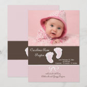 Baby Girl Footprints Faire-part de naissance photo (Devant / Derrière)