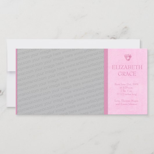 Baby Girl Footprints Faire-part de naissance photo (Devant)