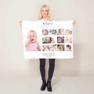 Baby girl: Foto collage 12 maanden cadeau Fleece Deken