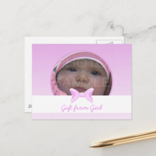 Baby girl Foto Gift van God Roze Bijbelvers Briefkaart
