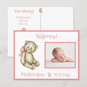 Baby Girl Foto roze Typografie Name Stats Aankondigingskaart