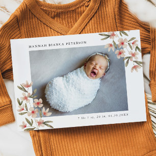 Baby Girl Foto roze Wildbloemen geboren Aankondiging