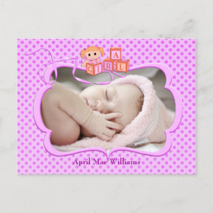 Baby Girl Fotoaankondiging Aankondigingskaart