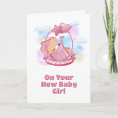 Baby Girl Gefeliciteerd Roze Teddy Bear-ballonnen Kaart (Voorkant)