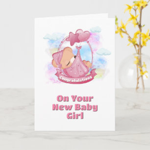 Baby Girl Gefeliciteerd Roze Teddy Bear-ballonnen Kaart