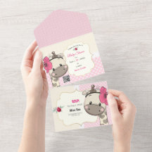 Baby Girl Giraffe Douche tout en une invitation