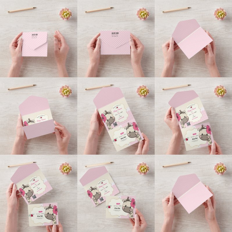 Baby Girl Giraffe Shower All in One Invitation All In One Uitnodiging