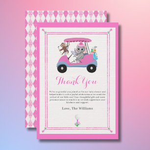 Baby Girl Golfelefant en Aap Shower Bedankkaart
