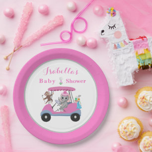 Baby Girl Golfelefant en Aap Shower Papieren Bordje