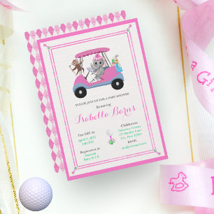 Baby Girl Golfing Elephant & Monkey Shower Kaart