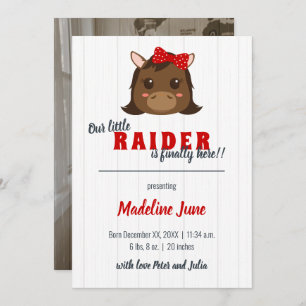 Baby Girl Horse Red Vertical Birth Announding Aankondiging