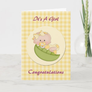Baby Girl in een Pod Lemon Gingham Kaart