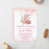 baby girl is brewing pink tea party invitation (Devant/Arrière en situation)