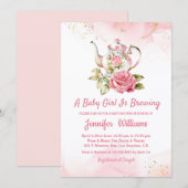 baby girl is brewing pink tea party invitation (Devant / Derrière)