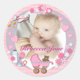 Baby Girl Jouw foto hier Ronde Sticker