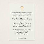 Baby Girl-katholieke begrafenis Memorial Heilige K Visitekaartje (Achterkant)