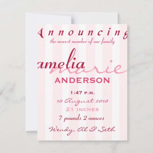 Baby Girl kondiging Sjabloon (Achterkant)