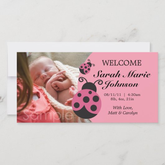 Baby Girl Ladybug Faire-part de naissance (Devant)