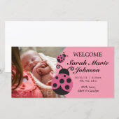 Baby Girl Ladybug Faire-part de naissance (Devant / Derrière)