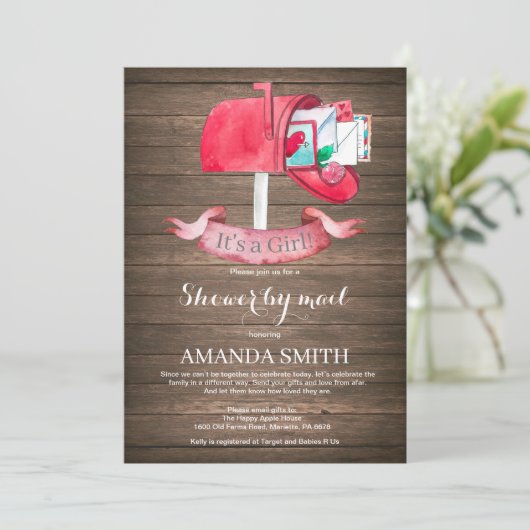 Baby Girl Lange Afstand Douche door Mail Uitnodigi Kaart (Staand voorkant)