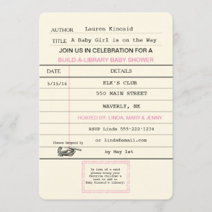 Baby Girl Library Card Shower Kaart