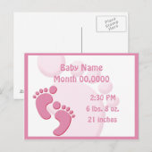 Baby Girl Little Feet Empreinte Faire-part de nais (Devant / Derrière)