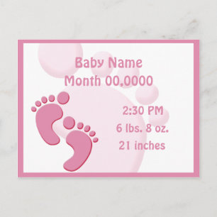 Baby Girl Little Feet Voetafdruk Geboorteaankondig Aankondigingskaart