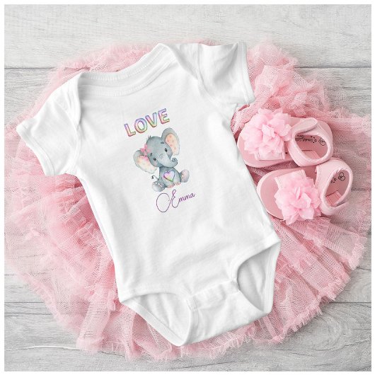 Baby Girl Love Name Elephant Cute Romper