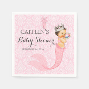 Baby Girl Mermaid Princess Crown Damask Servetten