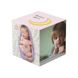 Baby Girl met Moon Stars Flowers Foto Cube Kubus