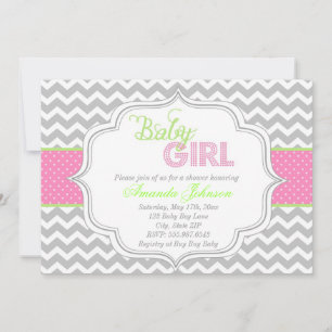 Baby Girl Mod Chic Chevron Baby shower Invite Kaart