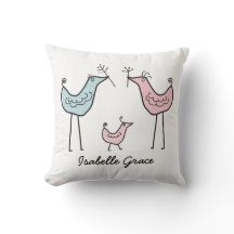 Baby Girl Modern Bird Personalized Nursery Pillow