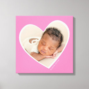 BABY GIRL moderne foto met gelaagd hart roze Canvas Afdruk