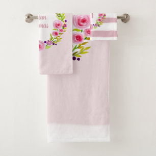 Baby Girl Monogram Waterverf Flower Wreatname Name Bad Handdoek