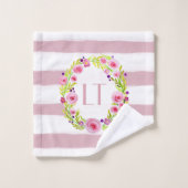 Baby Girl Monogram Waterverf Flower Wreatname Name Bad Handdoek (Wasdoekje)