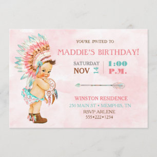 Baby Girl Native Tribal Headdress Blush Pink Aqua Kaart
