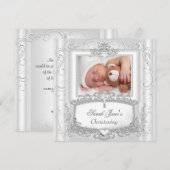 Baby Girl of Boy Christening Baptism Silver White Aankondiging (Voorkant / Achterkant)