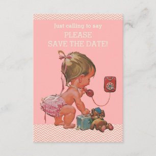Baby Girl on Phone Baby shower Save the Date