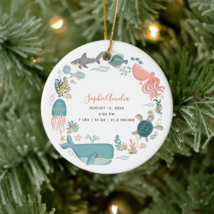 Baby Girl onder het Zee Vogel Stats Keepomwille Keramisch Ornament