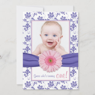 Baby Girl Paars Pink Daisy Floral Foto van Birthda Kaart