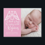 Baby Girl Photo Angel rose Carte magnétique de Noë<br><div class="desc">Un élégant ange est assis au-dessus des paroles de Noël de O Holy Night sur cette belle carte de vacances magnétique rose et blanc. Un frisson d'espoir, le monde fatigué se réjouit. Profitez de cette belle carte de faire-part de naissance religieuse avec une calligraphie magnifique et votre photo de nouveau-né...</div>