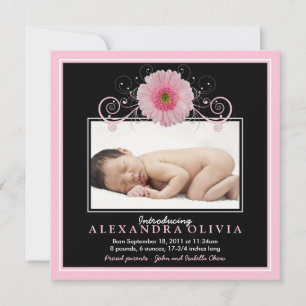 Baby Girl Photo Pink Daisy Faire-part de naissance