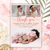 Baby Girl Photo Pink Thank You Script Heart Birth  Aankondiging