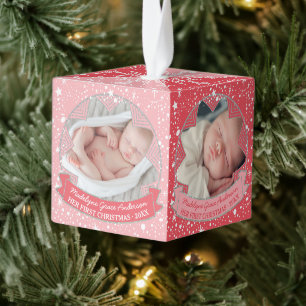 Baby Girl Pink Aangepaste kerstfeestmijlpalen Kubus Ornament