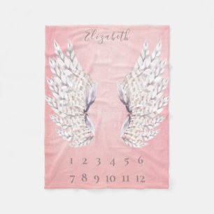 Baby Girl Pink Angel Wing Monthly Milestone Fleece Deken