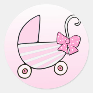 Baby Girl Pink Baby Buggy Ronde Sticker