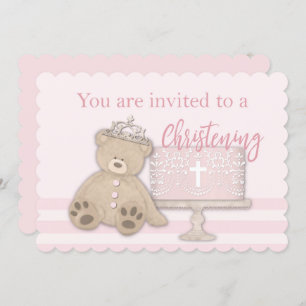 Baby Girl Pink Baptism Invitation Gâteau Teddy Our