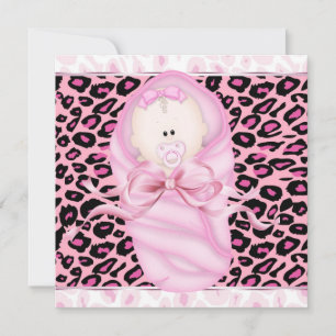 Baby Girl Pink Black Leopard Baby Girl Shower Kaart